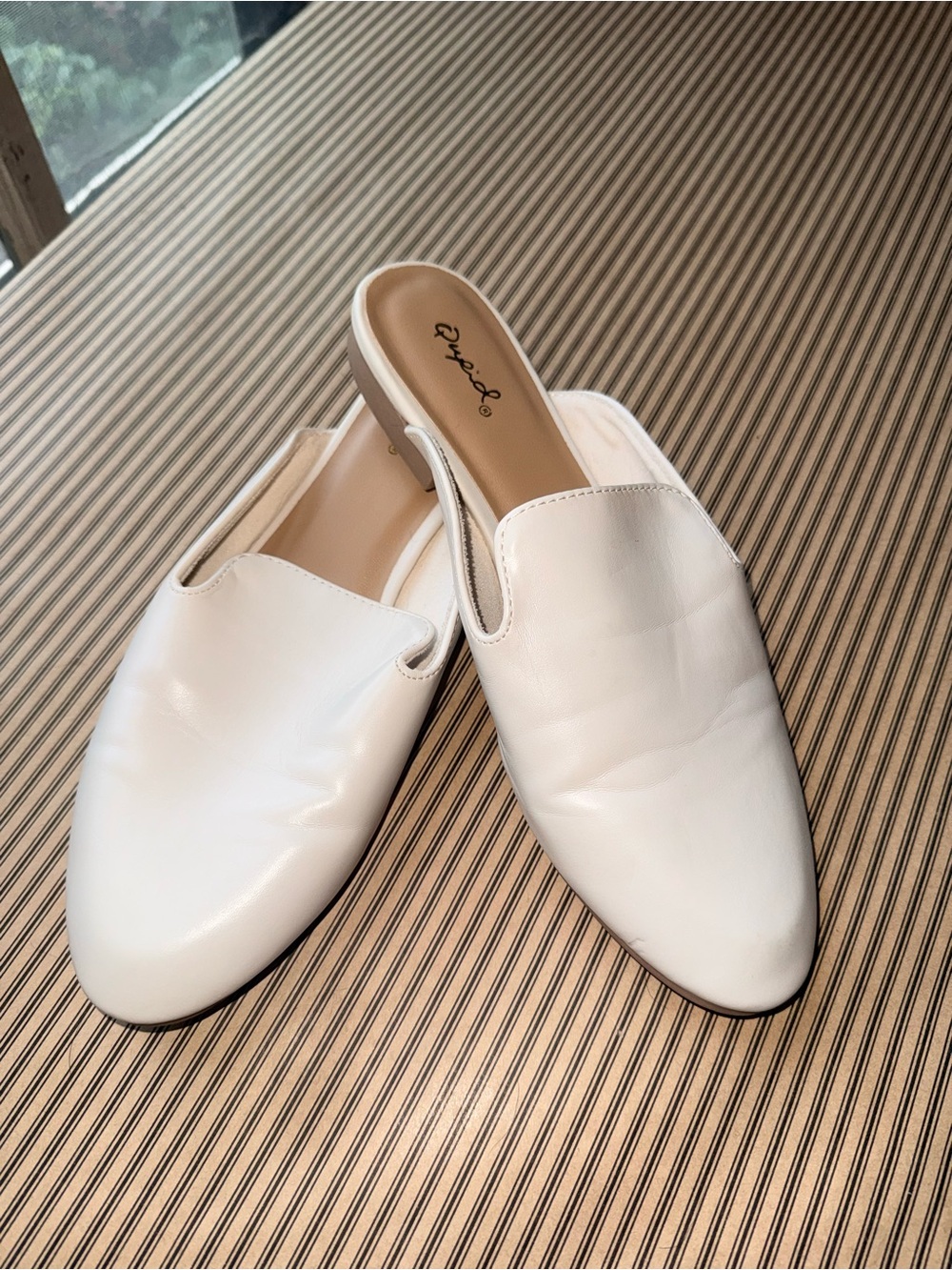 Qupid White Backless Mule Flats